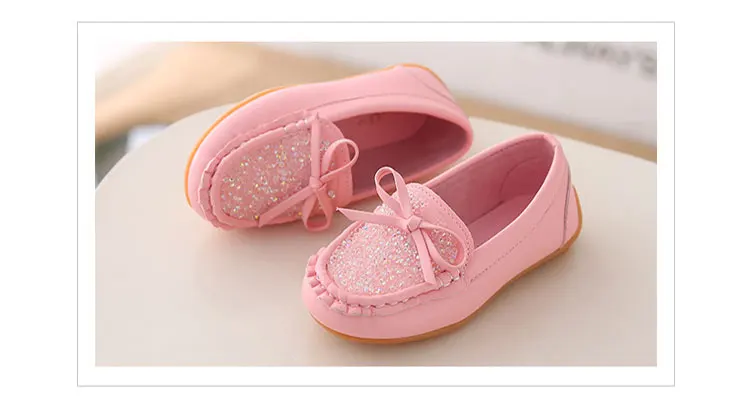 Г. Новые детские однотонные лоферы с блестками и бантом-бабочкой шикарные кроссовки для мальчиков и девочек детская повседневная обувь на весну - Цвет: Розовый