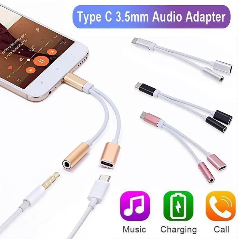 

2in1 USB-C Type C To 3.5mm Audio Aux Jack Charger Cable For Samsung Huawei P20