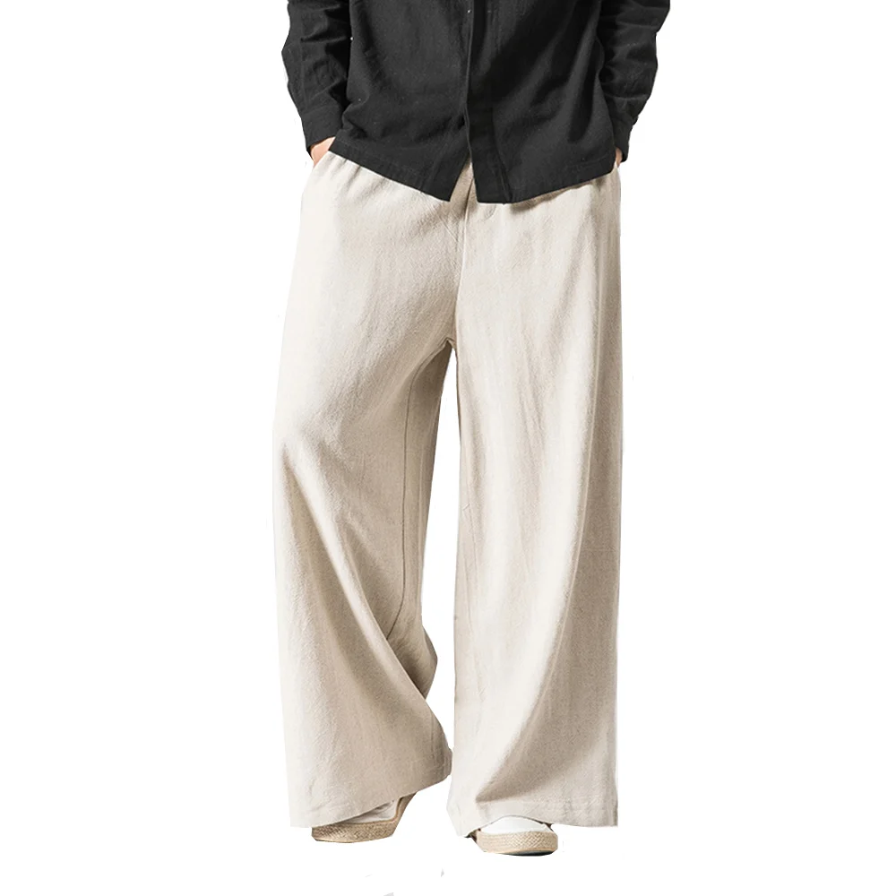 Для мужчин/женские брюки с широкими штанинами Винтаж повседневное брюк осень 2018 г. Новый хлопок льняной эластичный корсаж свободные плюс