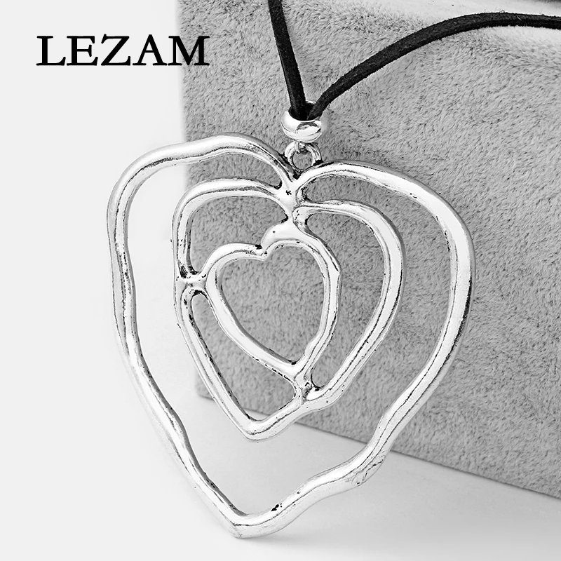 

1pcs Fashion Necklace Large Open Heart Pendant Collar Faux Suede Velet Cord Chain Necklace Gift For Women Jewelry Bijoux