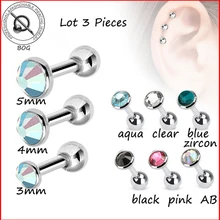 BOG-Lot 3pcs16G Tragus Helix БАР хряща верхнее ухо Серьги губная серьга-гвоздик ювелирные изделия для тела Пирсинг Смешанный 3 размера