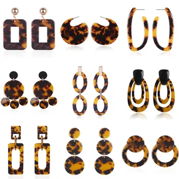 

New ZA Leopard Acrylic Geometric Drop Earrings For Woman Multi Shape Circle Statement Dangle Earrings Fashion Ear Party Jewelry