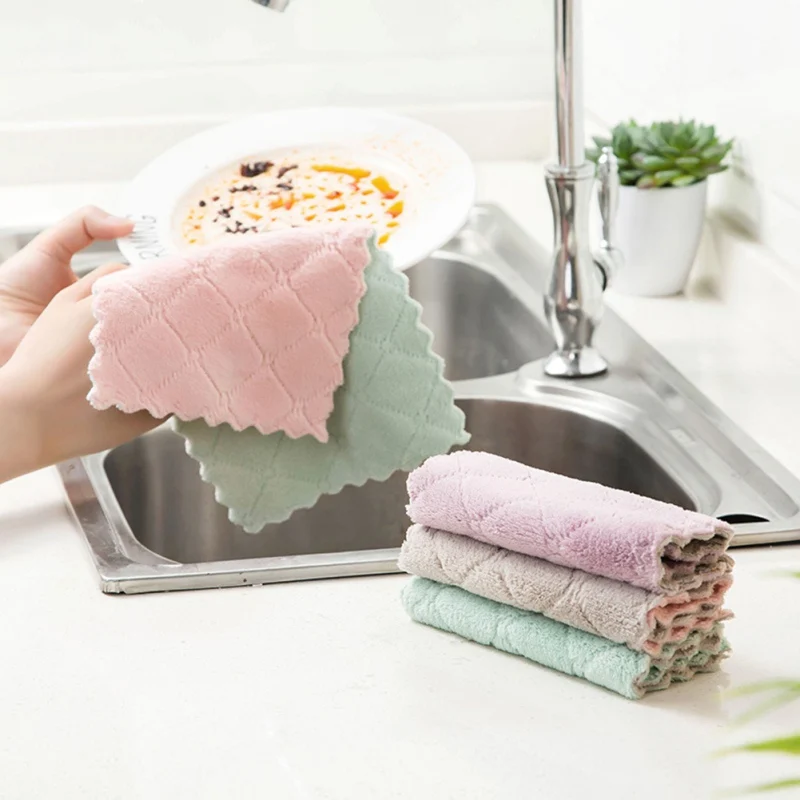 Double sided Coral Fleece Cleaning Wiping Rags Thicken Dish Cloth