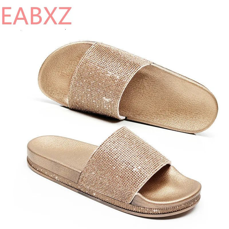 

EABXZ Cross-border diamond slippers fashion casual One word cool drag women's rhinestone factory Direct womens slippers outdoor