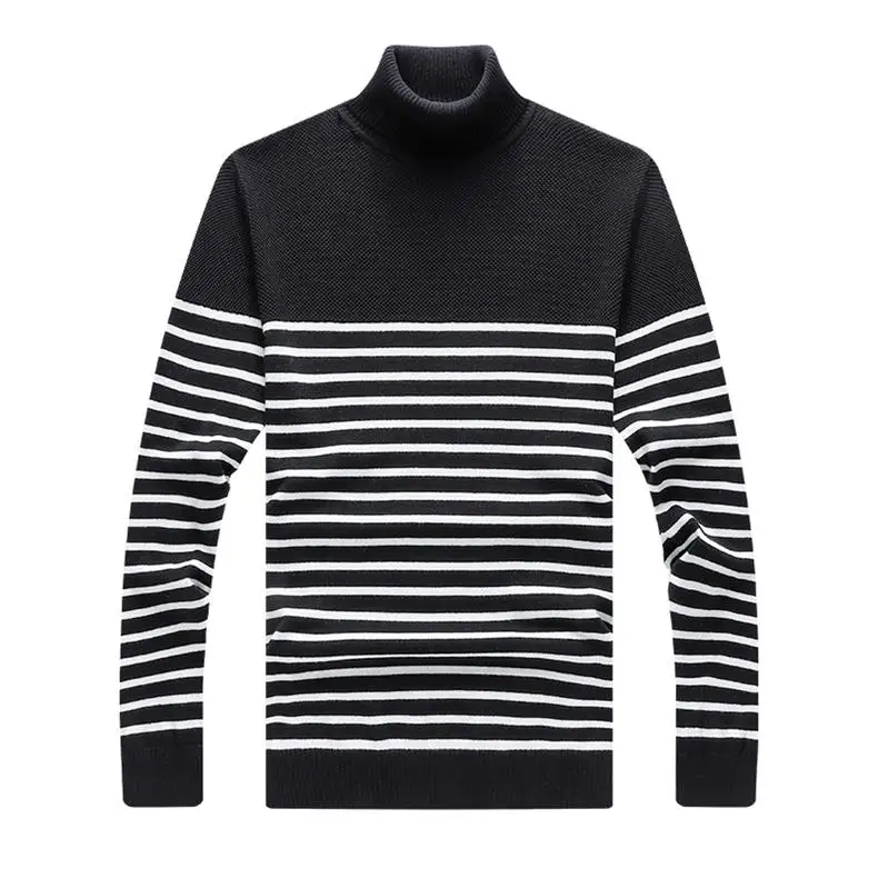 MuLS Striped Sweaters Men Pullover Cotton Knit Male Turtleneck Sweater Jumpers Spring Winter High Neck Knitwear 2018 Autumn New-08