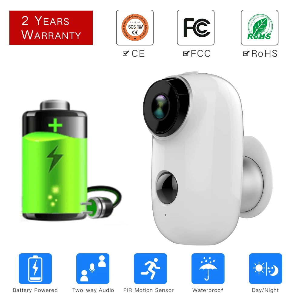 

SDETER WIFI Camera Rechargeable Battery Powered 720P CCTV Security Camera IP Outdoor Indoor Weatherproof PIR Motion Alarm P2P