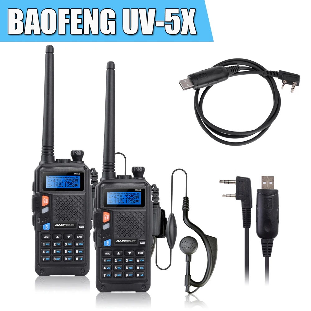 

2pcs BAOFENG UV-5X Kit Upgraded Version of UV-5R UHF+VHF Two-Way Radio Walkie Talkie FM w/ Original Main Borad+USB Program Cable