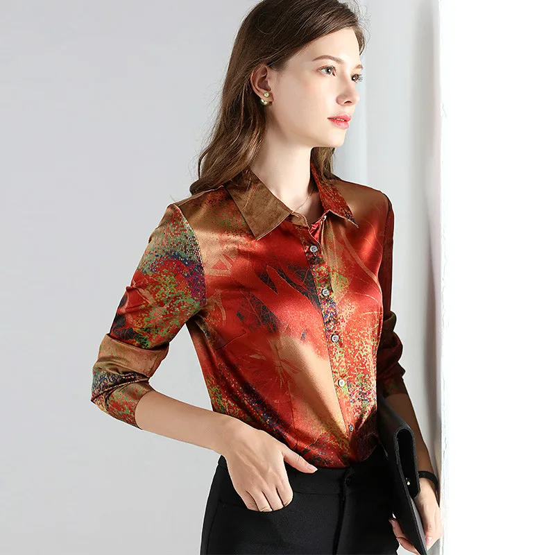 AYUNSUE 2018 Spring Fashion 92% Silk Blouse Office Women's Shirt Long Sleeve Women Tops Blouses Plus Size blusa feminina YQ1072