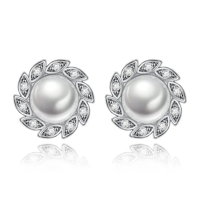 

Promotion 925 Sterling Silver Fashion Imitation Pearl Shiny Crystal Stud Earrings For Women Jewelry Birthday Gift Drop Shipping