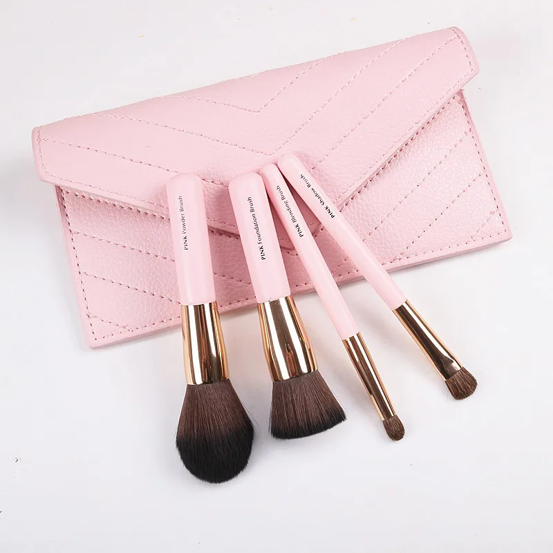 Pink Makeup Brushes Kit 4pcs Set Cosmetic Brush Set with Bag Powder