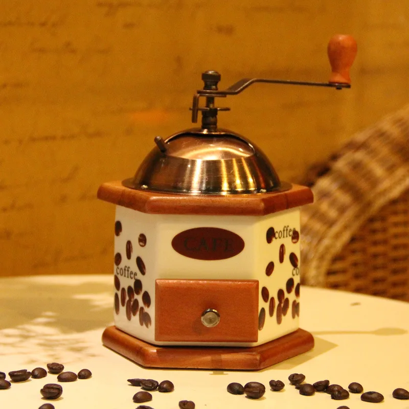 

Manual Coffee Grinder Wheel Design Coffee Grinder With Ceramic Movement Retro Wooden Coffee Mill For Home Decoration