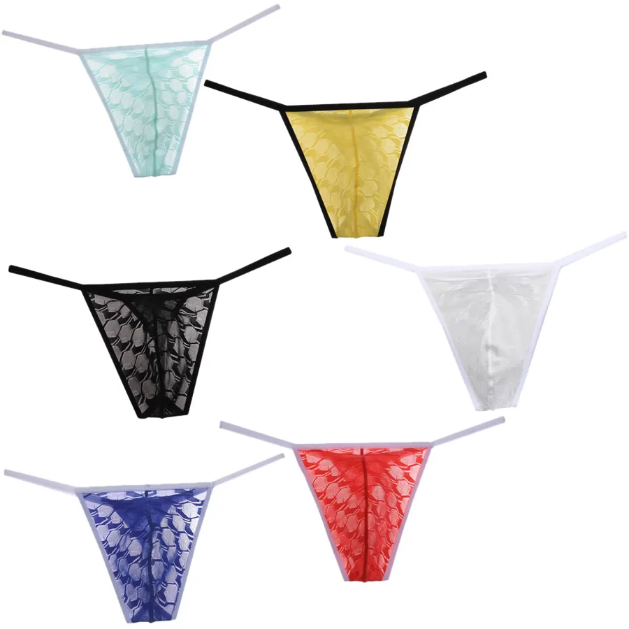 

6PCS/Lot Hexagon Pattern Bikini Male Thong Sexy Men Underwear Elaborate Craft Fashion Underpants Fashion G-strings