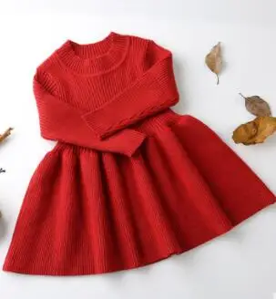 MILANCEl/осенние платья для девочек однотонный детский халат с оборками, Princesse Fille, вязаные платья для маленьких девочек от 6 месяцев до 4 лет - Цвет: red as pic