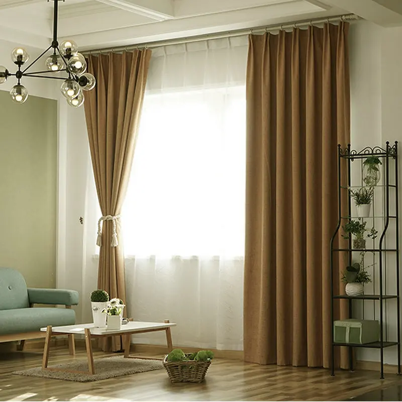 

Modern Solid Color Blackout Home Decor Linen Curtain for Living Room Bedroom Kitchen 95% High Shading Grade Window Decoration