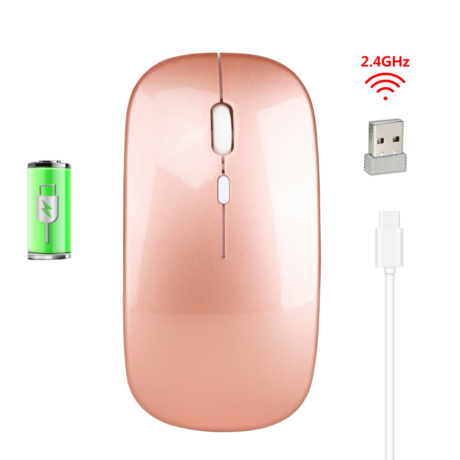 

2.4Ghz Wireless Optional Thin Mice Mouse with USB Adapter 1600 dpi Cordless 500mAh Quiet Office Mouse with 25M Charging Cable