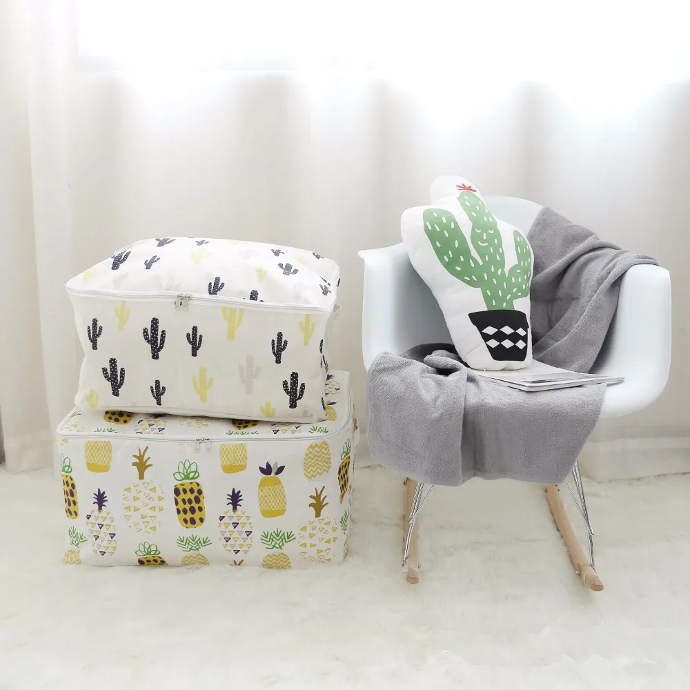 Polyester cotton foldable storage bins chothing organizer box quilt container 2 size 4 colors with zipper perfect gift | Дом и сад