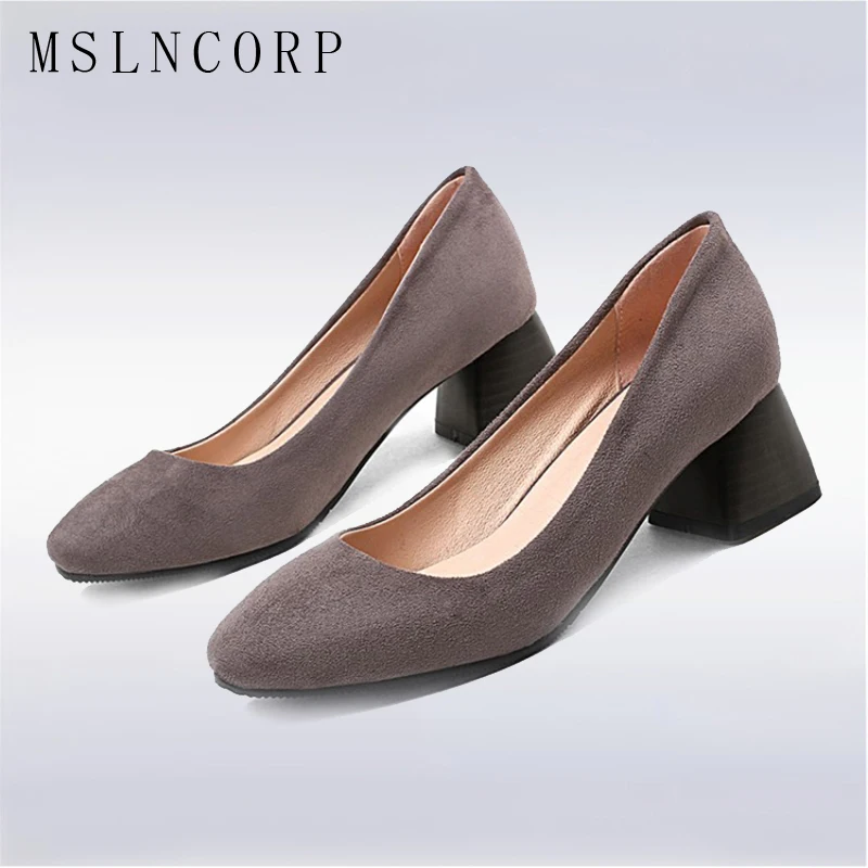 

plus size 34-42 Women's Shoes Elegant Shallow Mouth Thick Heels singles shoe Wedding Ladies Medium Heel Office Party Dress Pumps