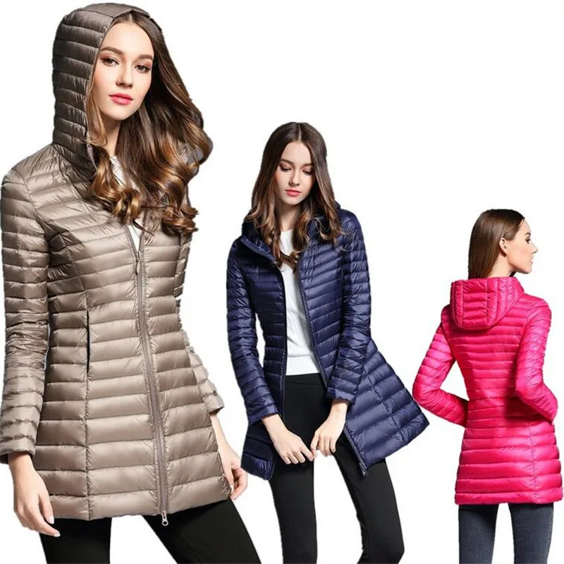 

Woman Spring Long Down Jacket Women Winter Duck Down Female Overcoat Ultra Light Slim Hooded Jacket Quilted Coat Portable Parkas