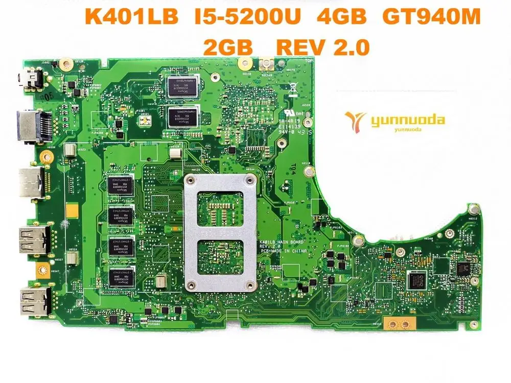  Original for ASUS K401LB laptop motherboard K401LB I5-5200U 4GB GT940M 2GB REV 2.0 tested good free