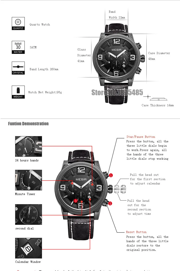 MEGIR мужские часы от ведущего бренда класса люкс водонепроницаемые кварцевые часы с 24 часами даты Мужские кожаные спортивные наручные часы мужские водонепроницаемые часы 3010