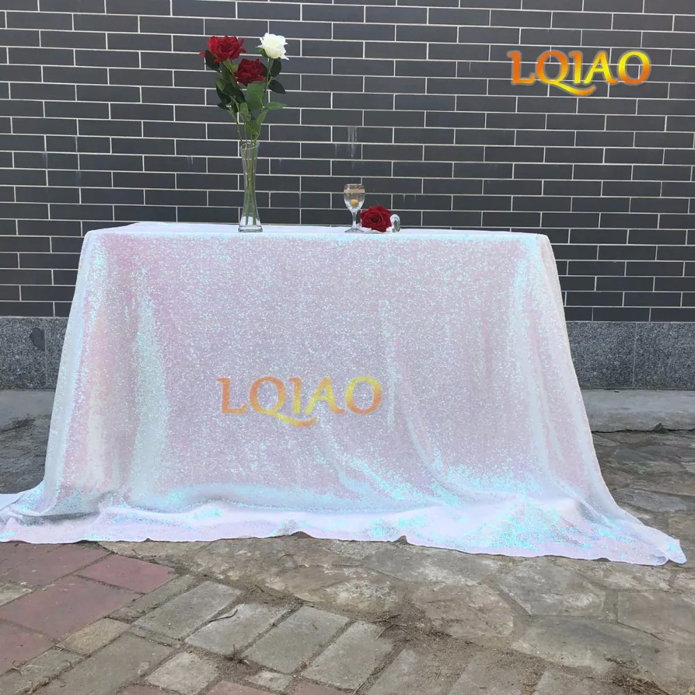 

(225x330cm) 90x132in Luxury Changed White Sequin Tablecloth for Wedding Decoration Table Rectangular Table cloth,Sequin Linens
