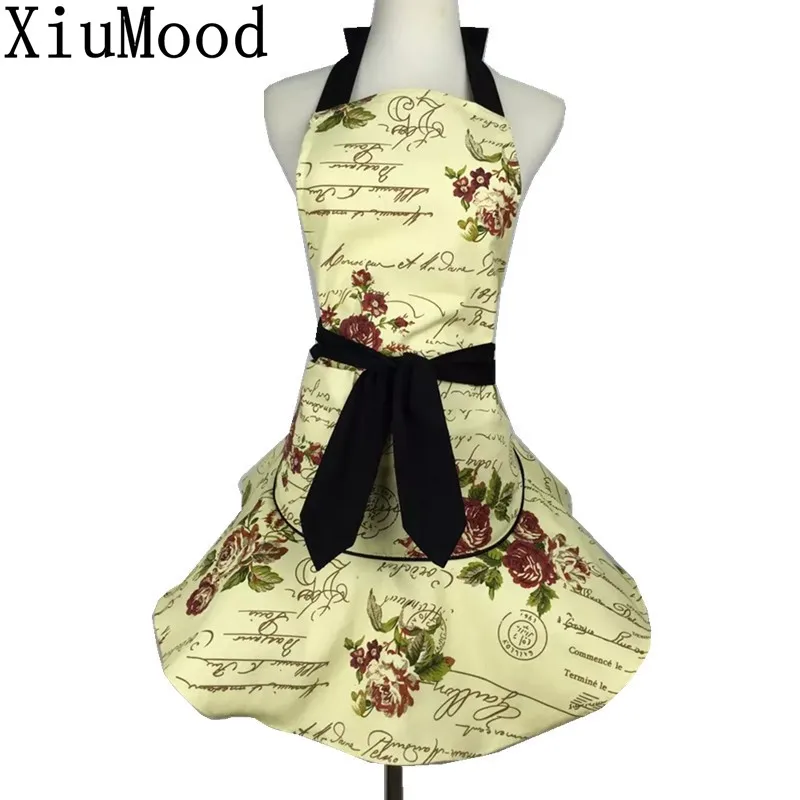 

XiuMood Apron Kichen Accessories Cooking Aprons For Adult Woman BBQ Restaurant Waitress Cotton Canvas With Pocket Pinafore