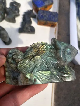 

10cm Natural labradorite handcarved chameleo reiki healing gemstone