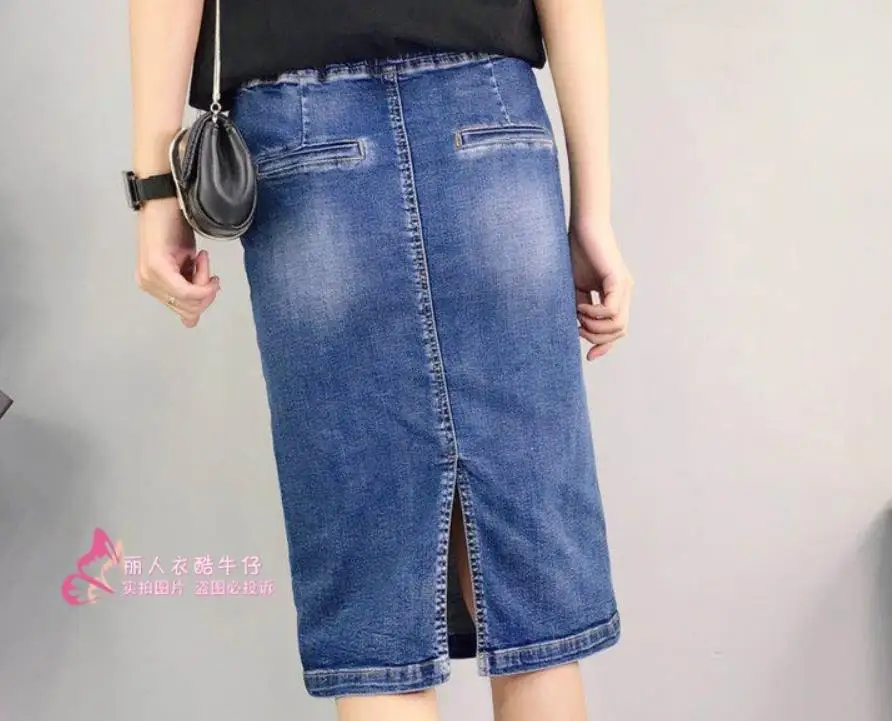 Женская джинсовая юбка размера плюс 3XL, новинка, Весенняя эластичная джинсовая юбка с высокой талией