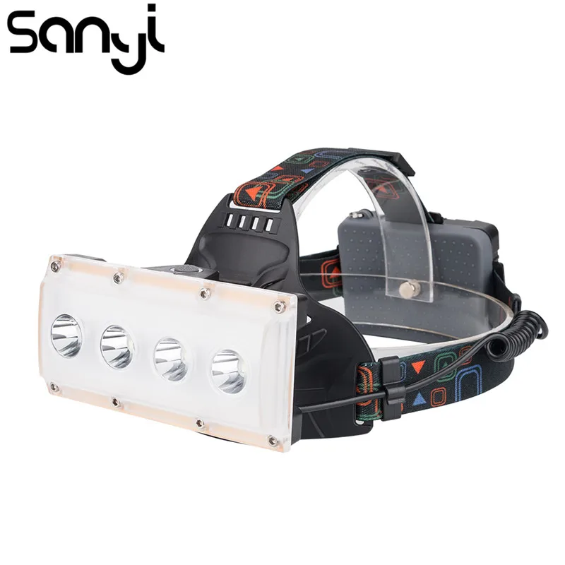 

SANYI USB rechargeable Wide angle Headlamp 3 Lighting Modes 4*XML-T6 LED Headlight Head Torch Light Lamp with USB Cable 3*18650