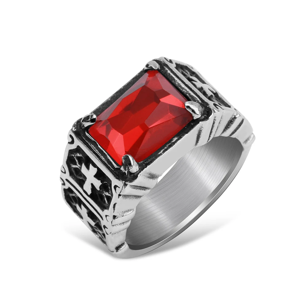 

Mimeng Big Red Titanium Rings for Men Stainless Steel Rings Fashion Jewelry Punk Style Ring Exaggerate Men Ring