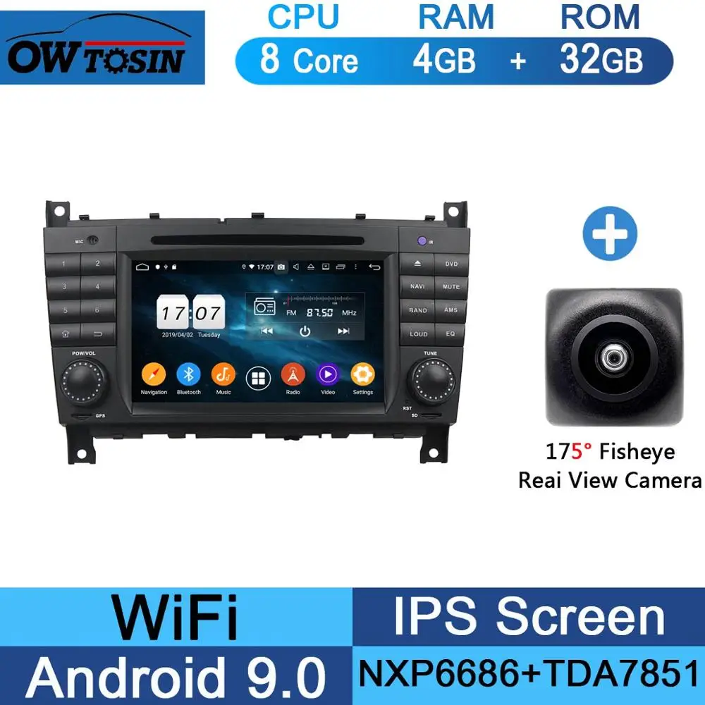 " ips Android 9,0 8 Core 4G+ 64G Автомобильный dvd-плеер для Mercedes Benz C CLC CLK класс CLS W203 W209 W219 W467 gps компактное минирадио Parrot BT - Цвет: 32G Fisheye Camera