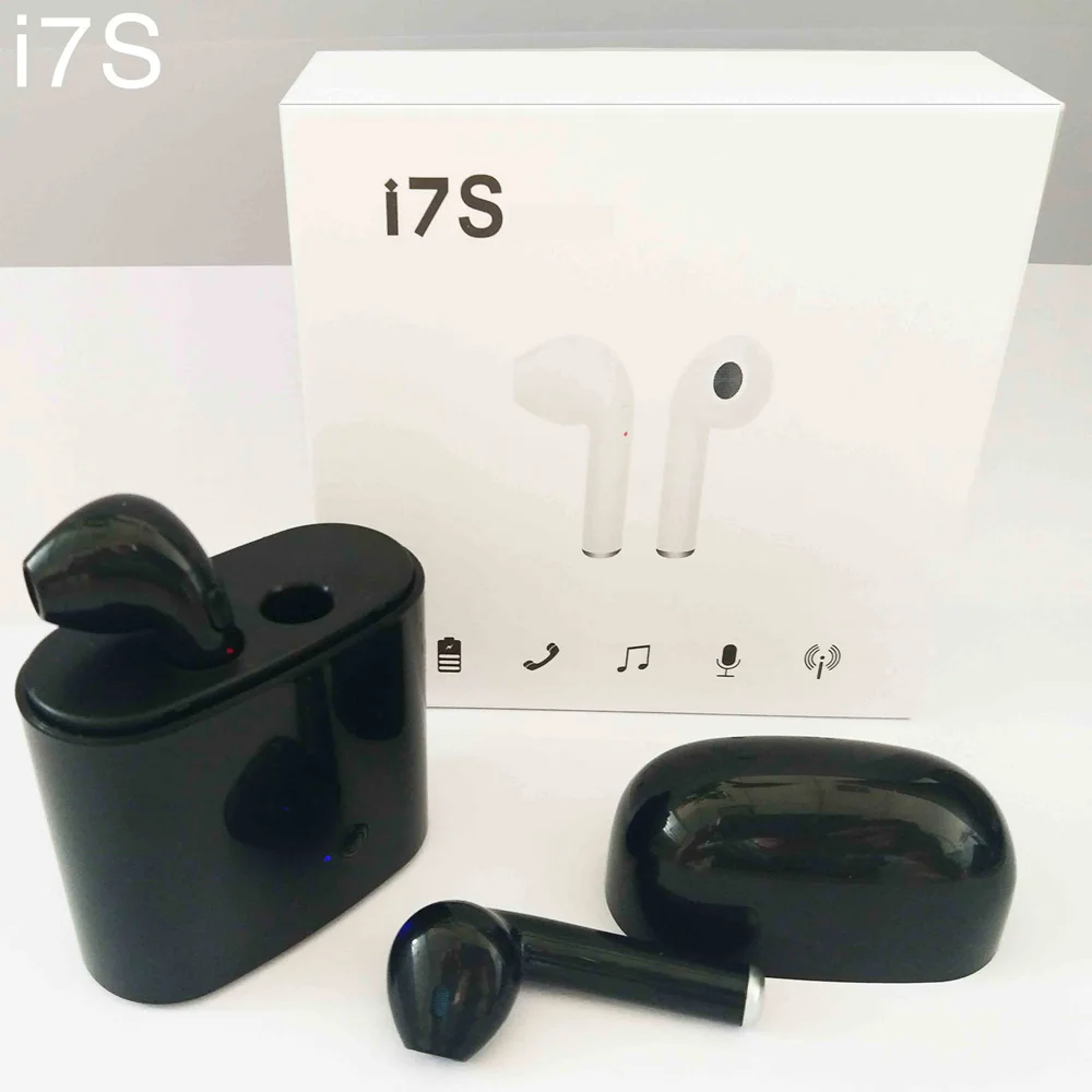Беспроводные наушники Bluetooth 4,2 i7S, спортивные умные наушники с зарядным устройством, наушники для iPhone, samsung, huawei, Android - Цвет: black with charger