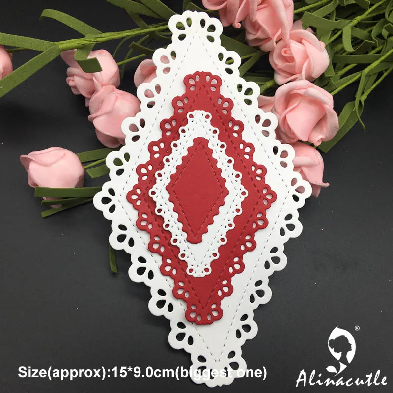 Высечки металла высечки алмазной огранки 4 шт. цветок ромб рамка alinaccraft скрапбук Бумага Ремесло альбом карты нож художественный резак высечки