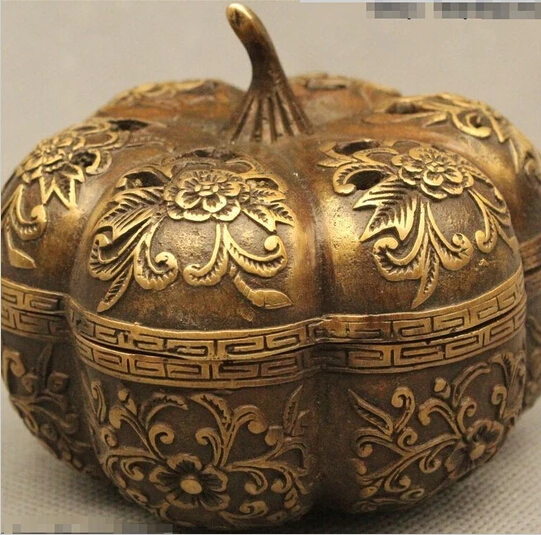 WBY 517+++3"Chinese Folk Bronze Feng Shui Lucky Flower Pumpkin Incense