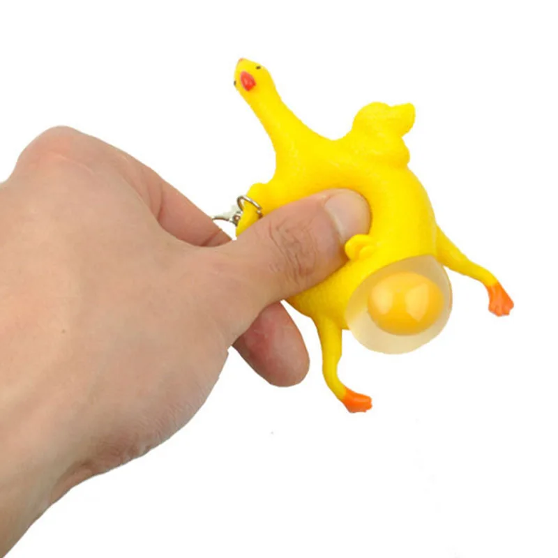 

Mini Funny Squishy Squeeze Toy Yellow Egg-laying Chicken Keychain Ornaments 9*6cm Stress Relief Novelty Funny Gift Toy