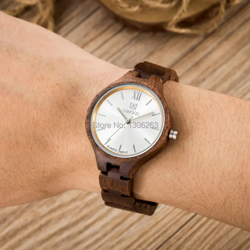 

UWOOD New Coming Walnut Material Small Size Women Dress Wood Watch Natural Women Lady Dress Wood Watch