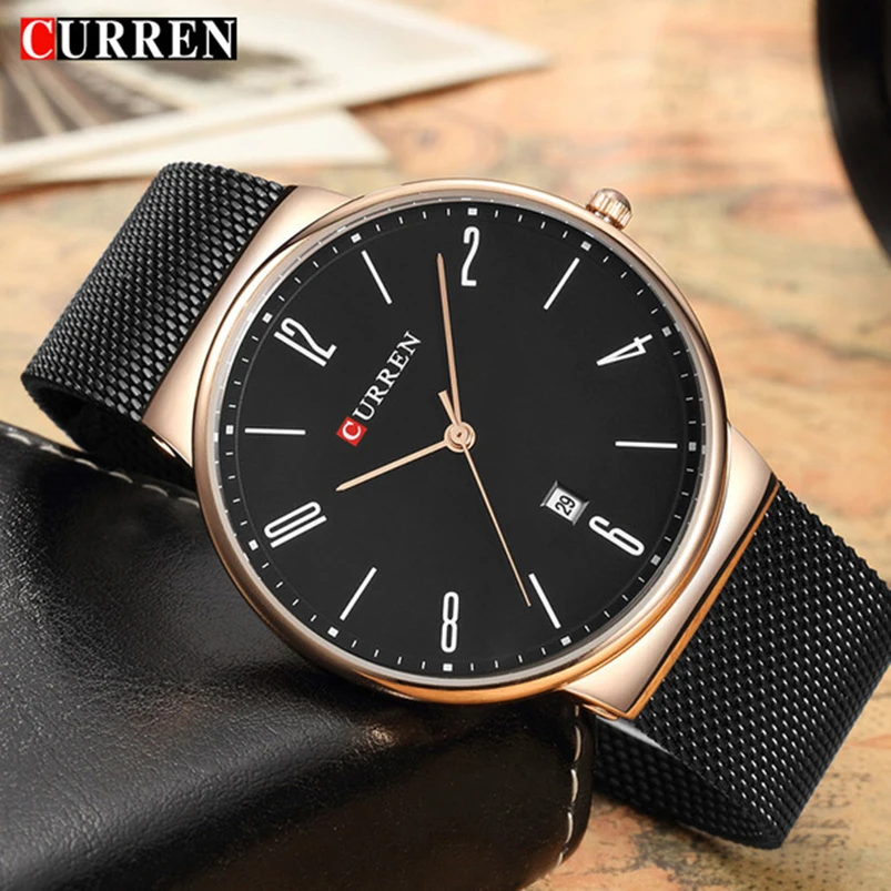 

CURREN Brand Mens Watches Mesh Steel Ultra Thin Quartz Watch Men Luxury Business Wristwatch Relogio Masculino Drop Shipping 8257