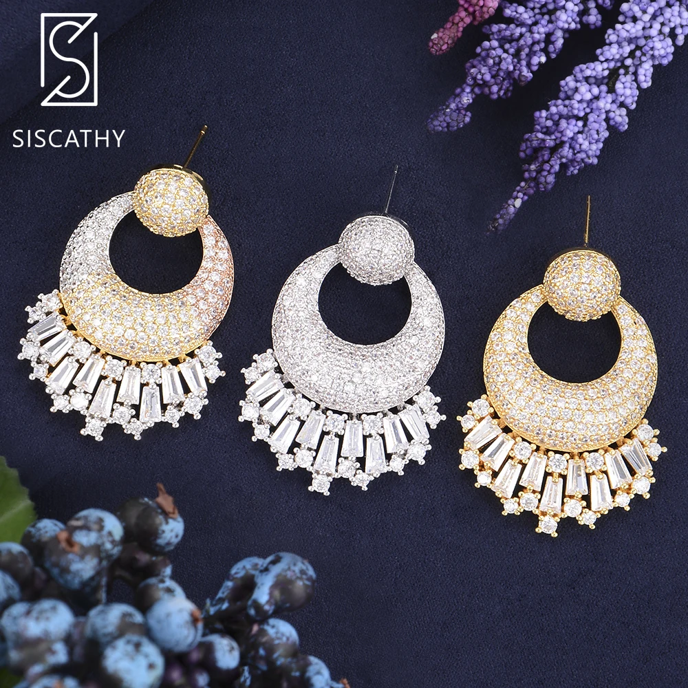 

SISCATHY Fashion Irregular Geometric Dubai Nigerian Women Wedding Earrings Cubic Zirconia Drop Pendant Drop Dangle Earrings