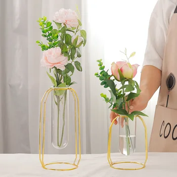 

1Set Nordic Style Glass Iron Art Vase Gold Ceometric Shape Flowerpot Home Wedding Decoration Accessories