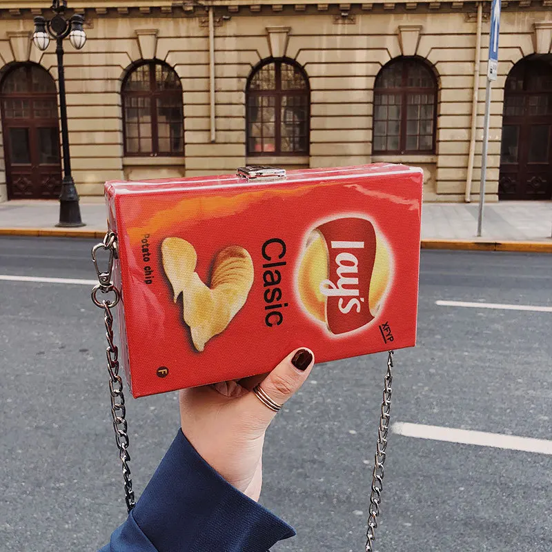 

Girls Funy Shoulder Bag Potato Chips Printing Bag Women Causal Chain Crossbody Bag Female Messenger Bag Flap