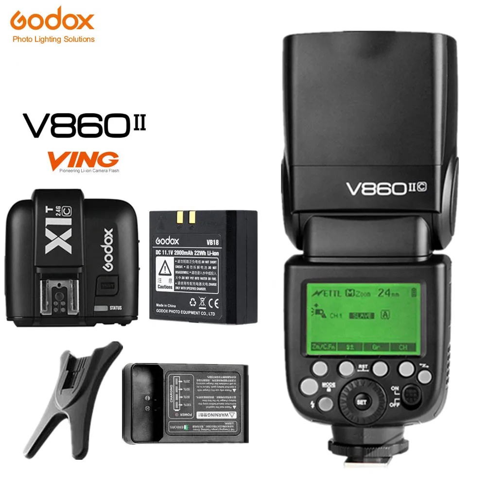 Godox V860II-C TTL Speedlite 1/8000S 2.4G Wireless Li-ion Battery Flash light+X1T-C Flash Trigger Transmitter For Canon Camera