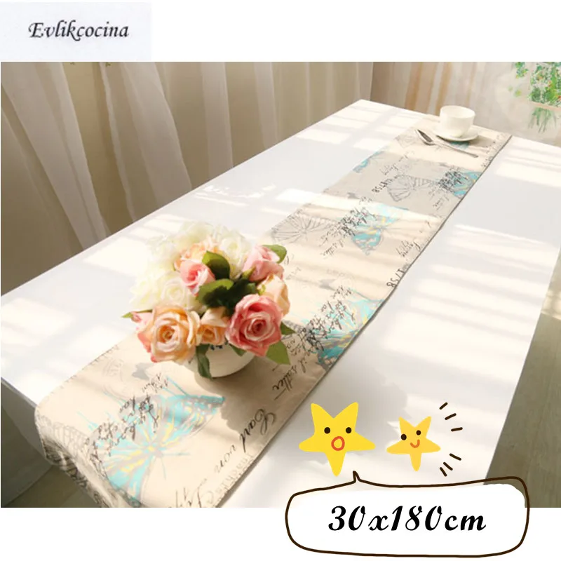 

Free Shipping 30x180cm Linen Cotton Table Runner For Wedding Party Butterfly Corridore Della Tabella Chemin De Table With Tassel