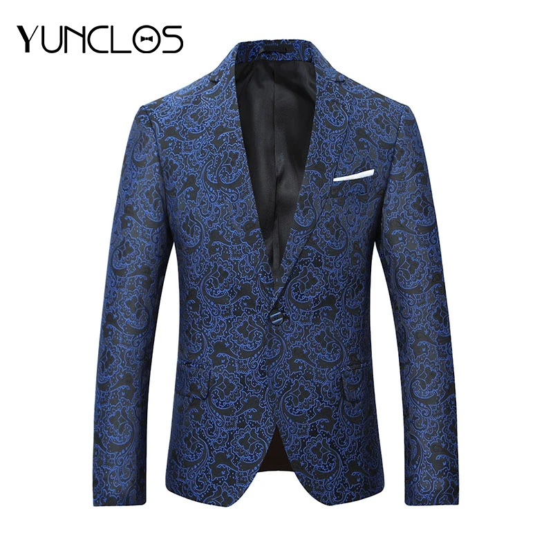 

YUNCLOS 2019 Latest Design Men Jacquard Suit Blazer One Button Slim Fit Men Wedding Party Suit Jacket Plus Size Blazer 5XL