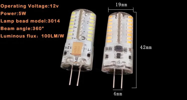 Мини g4 светодиодный светильник 3014 Светодиодный лампы 5 Вт AC DC 12 В светодиодный G4 SMD свет 360 Угол луча люстра свет заменить Галогенные G4 Лампы