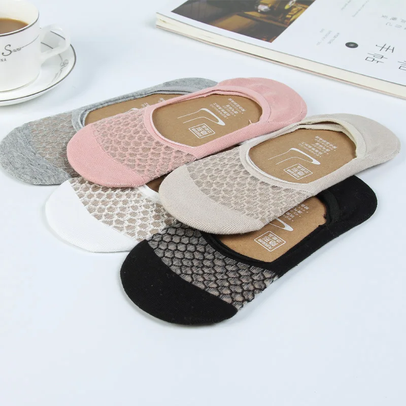 Summer Low Cut Breathable Cotton Sock Slipper Solid Color Silicon Non