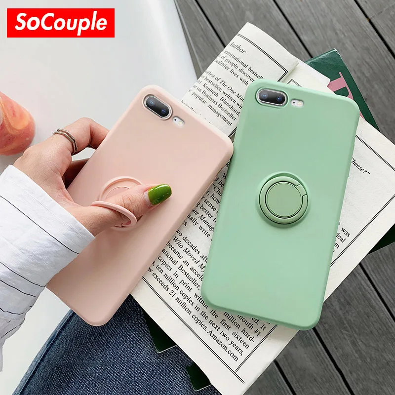 SoCouple Ring Grip чехол для iphone 7 Чехол XR X Xs 11 Pro Max 6 6s 8 plus SE карамельный цвет мягкий TPU