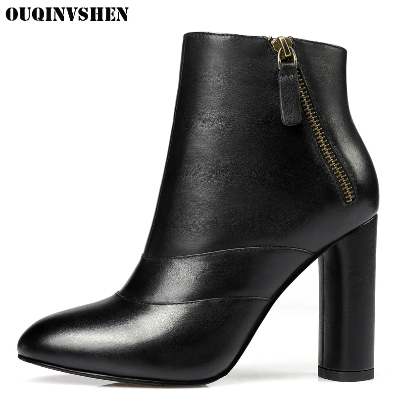 

OUQINVSHEN Round Toe Square heel Women's Boots Casual Fashion Winter Solid High Heels Ankle Boots 2017 New Zipper Women Boots
