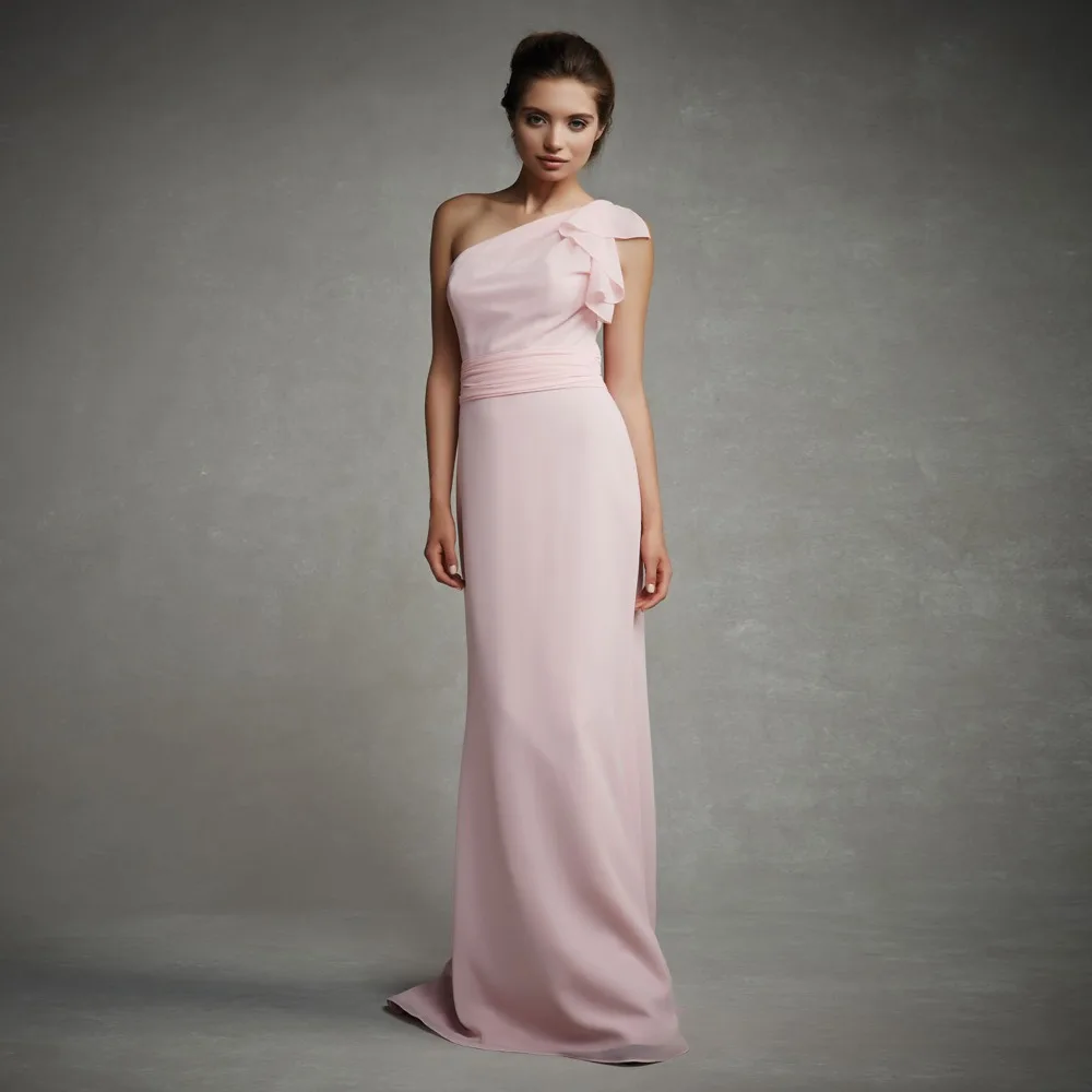 One Shoulder Pink Long Women Dess Latest Designs Evening Gownsdesigner