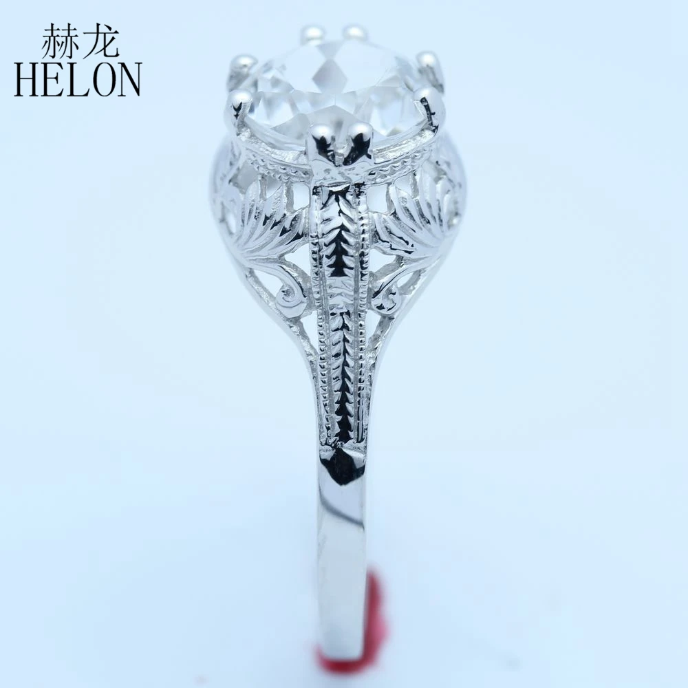 HELON Solid 10k(417) арт-нуво 8 мм круглый 2CT белый топаз драгоценный камень кольцо винтажный стиль коктейльное обручальное свадебное женское кольцо