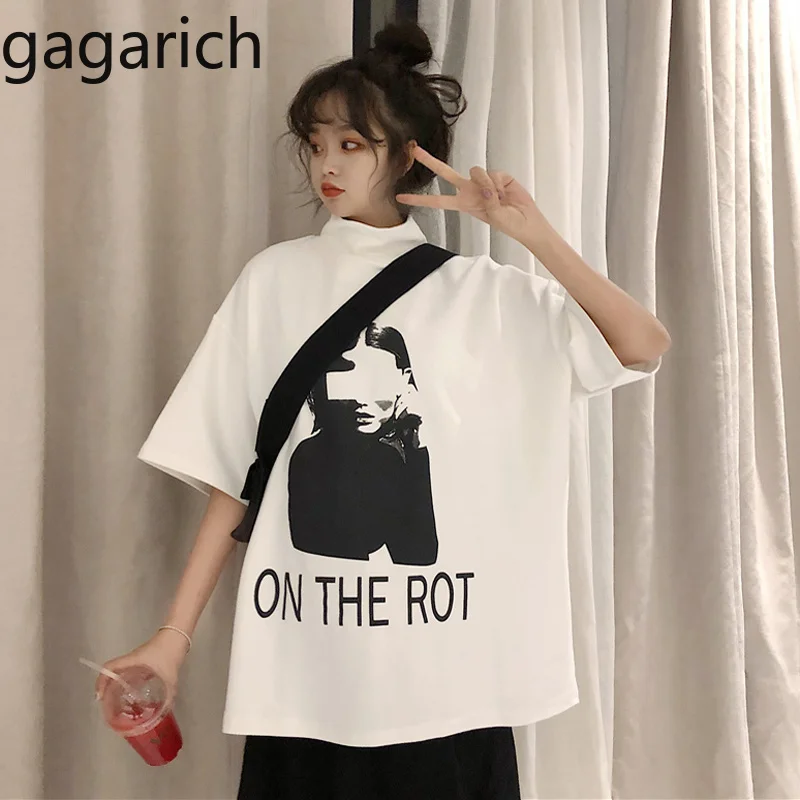 

Gagarich 2019 Japanese Fashion Spring Women Korean Version Plus Size Long Loose Stand Cartoon Letter Short-sleeved T-shirt